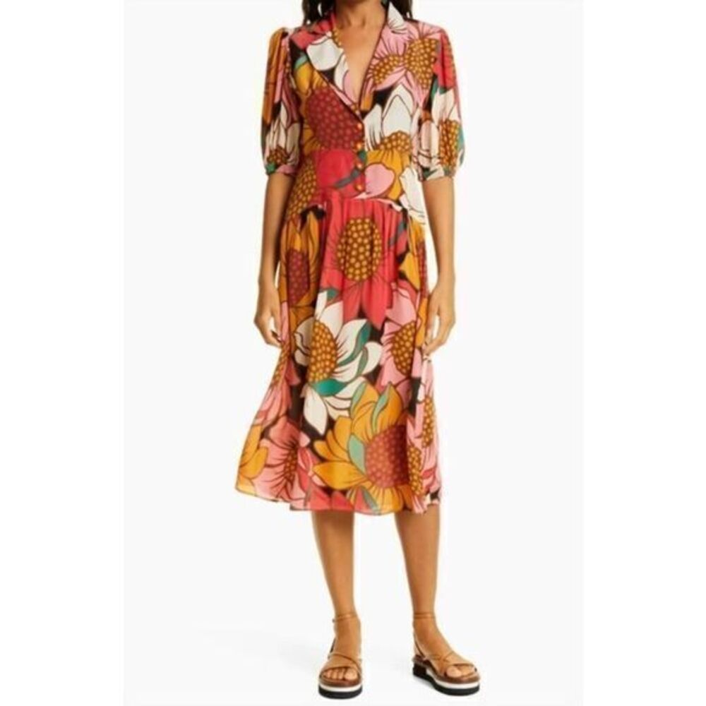 Farm Rio Colorful Sunflowers Midi Dress size xsmall